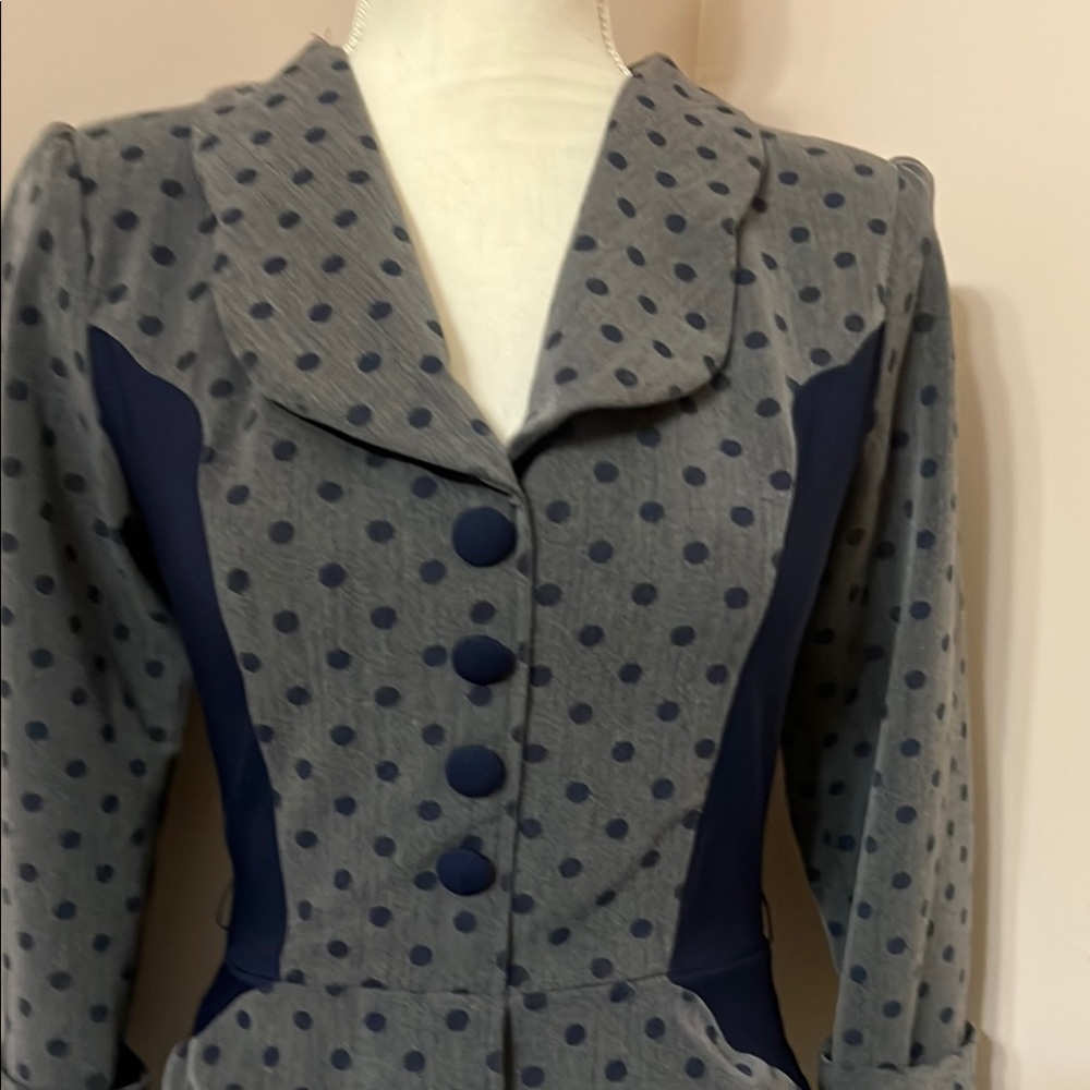 Stop Staring polka dot pinup vintage midi stretchy peplum dress - Picture 4 of 7